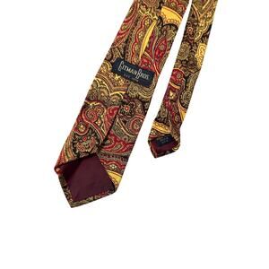 Gitman Bros Pure Silk Paisley Necktie Gold Burgundy Black Handmade USA